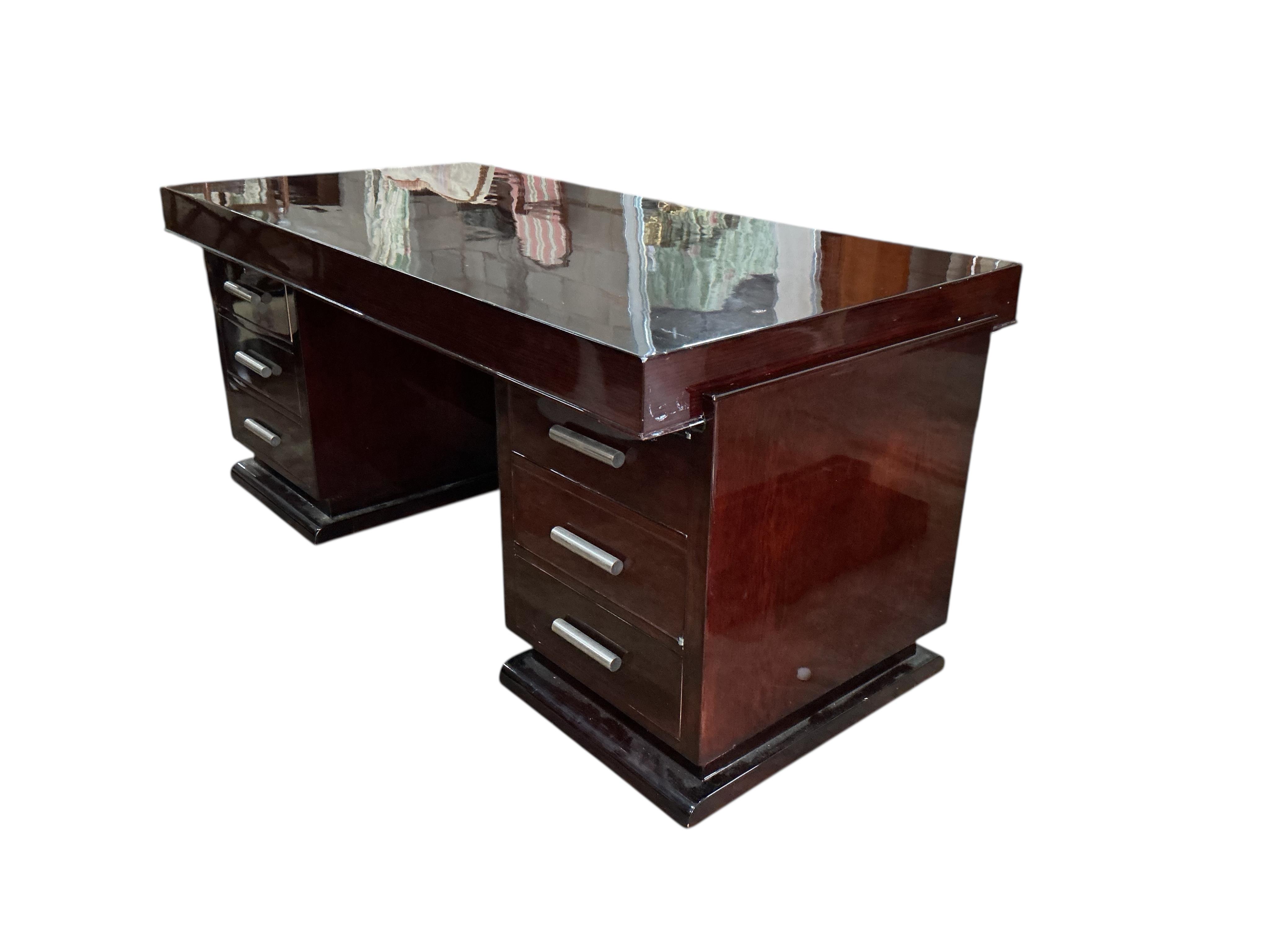 A Contemporary Art Deco style lacquer pedestal desk, width 170cm, depth 85cm, height 77cm